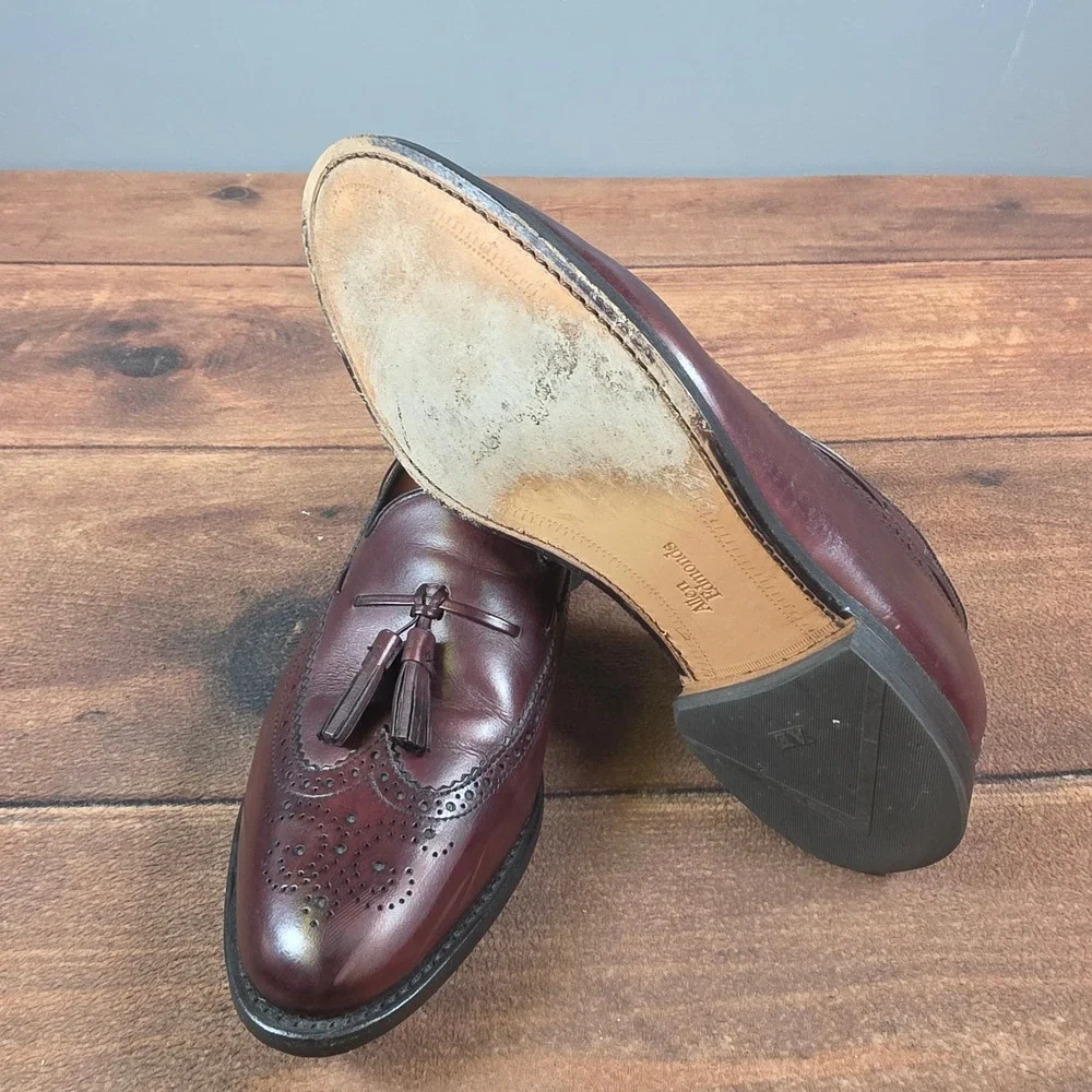 Allen Edmonds Manchester Loafers Men 12 Burgundy Good Wingtip Tassel Dress Shoes